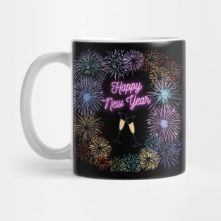 Happy New Year Fireworks and Champagne Flutes Mug